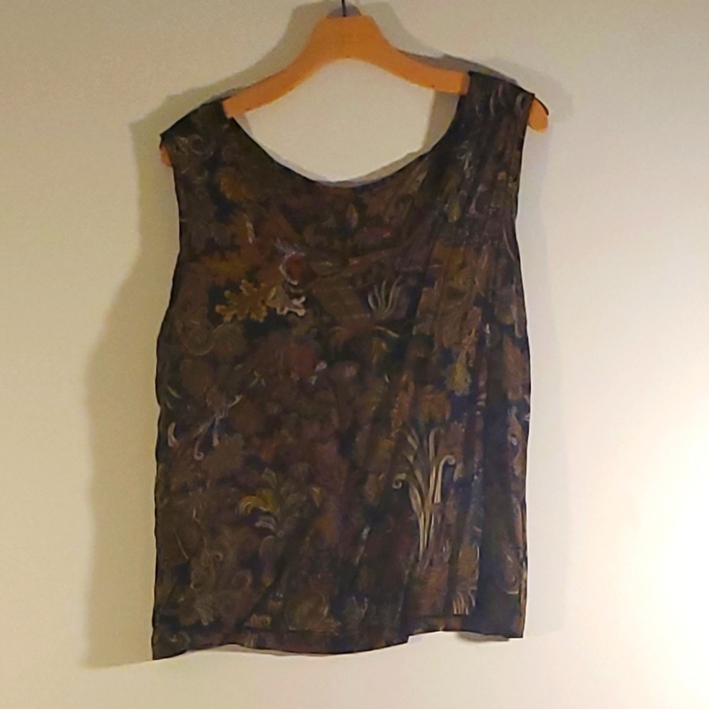 Handmade Tank Top Silky Satin Dark Colors Floral